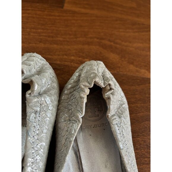 TORY BURCH Silver Snakeskin Leather Ballet Flats Size 8 leather - Picture 5 of 10